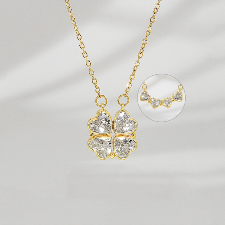 Openable Heart Four-Leaf Clover Diamond Necklace, Multiple Colors, Lucky Choker