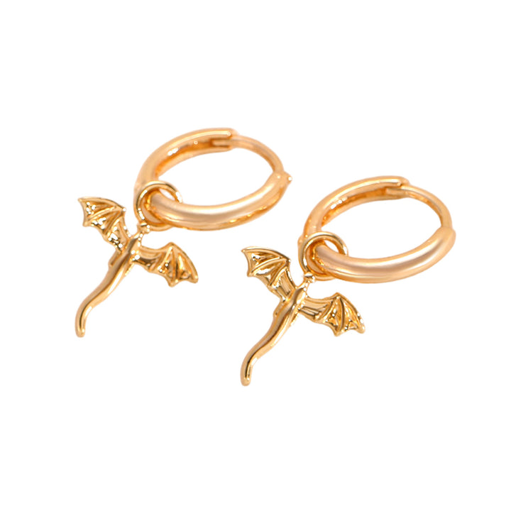 Flying Dragon Charm Hoop Earrings, Dragon Wing Huggie Hoops, Gold & Silver Gothic Punk Earrings