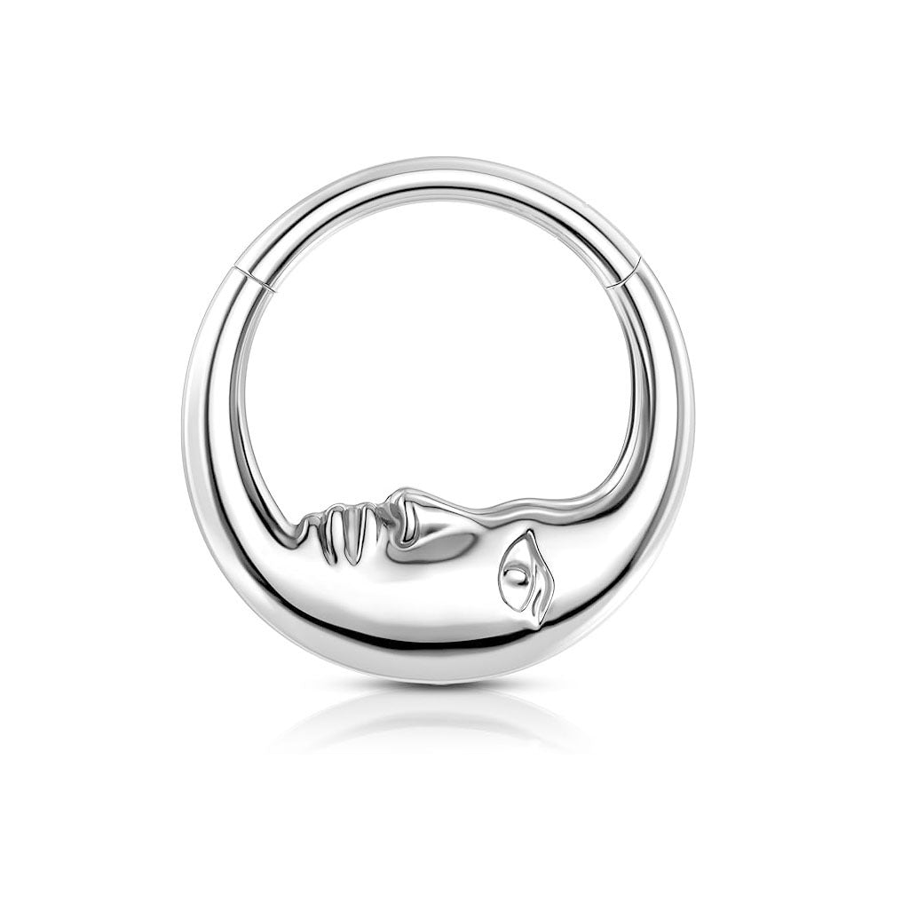 Moon Face Hoop Piercing Jewelry, European Artistic Clicker Nose Ring & Earring Sterling Silver  Body Piercing Accessory