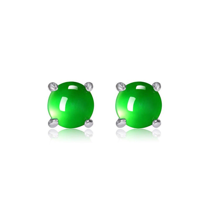 Round Green Chalcedony Four‑Prong Stud Earrings