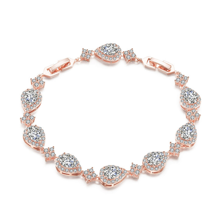 Rose Gold Tone Heart Pavé Diamond Tennis Bracelet (Delicate Luxury Statement Bangle)