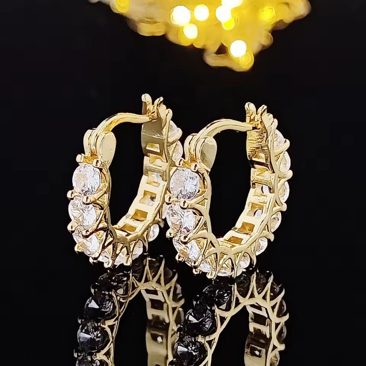 Openwork Row Diamond Hoop S925 Silver Ear Buckles, Multi-color Luxury C Ring Earrings