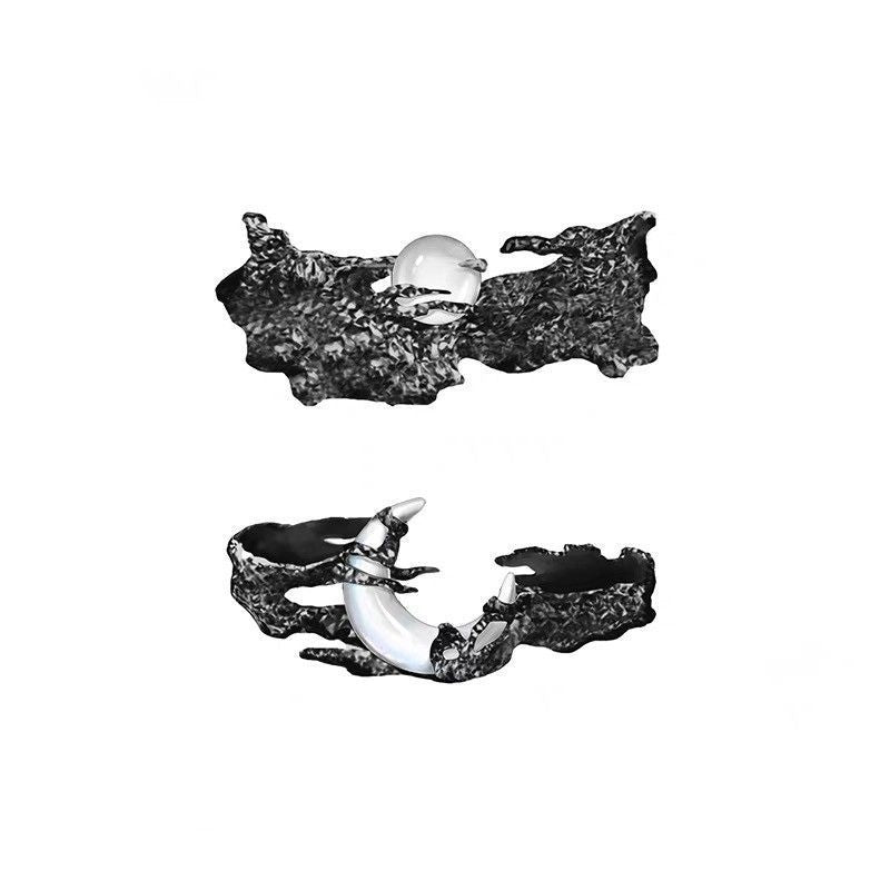 Lava Texture & Shell Open Ring Set (Dark Niche Personalized Style)