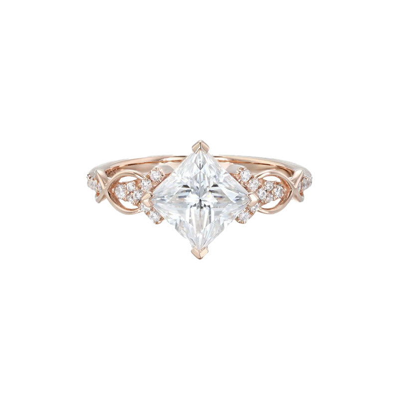 Princess Cut Diamond & Vine Openwork Ring (Light Luxury Romantic Proposal Style)