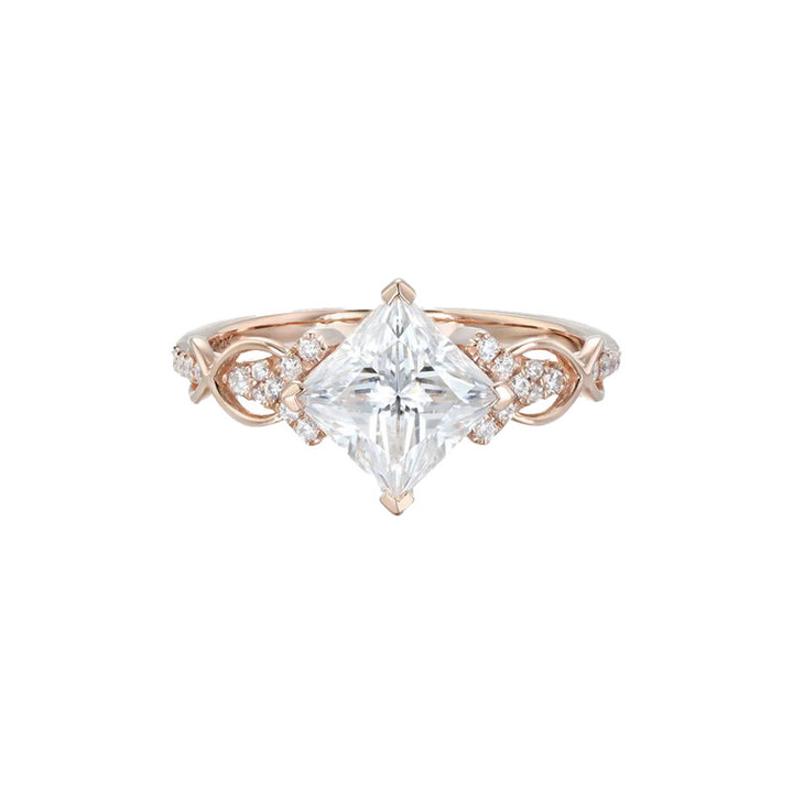 Princess Cut Diamond & Vine Openwork Ring (Light Luxury Romantic Proposal Style)