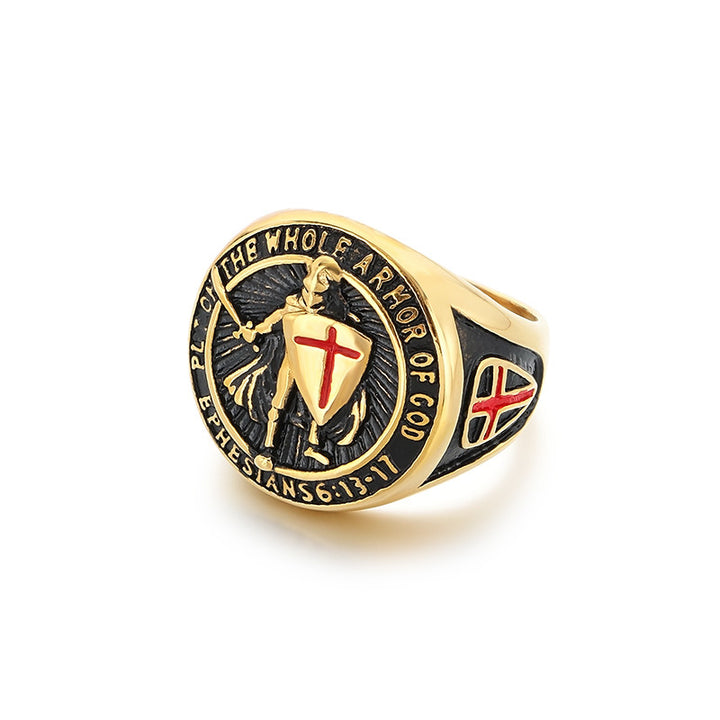 Full Armor of God Knight Cross Men's Signet Ring, 3‑Color Options