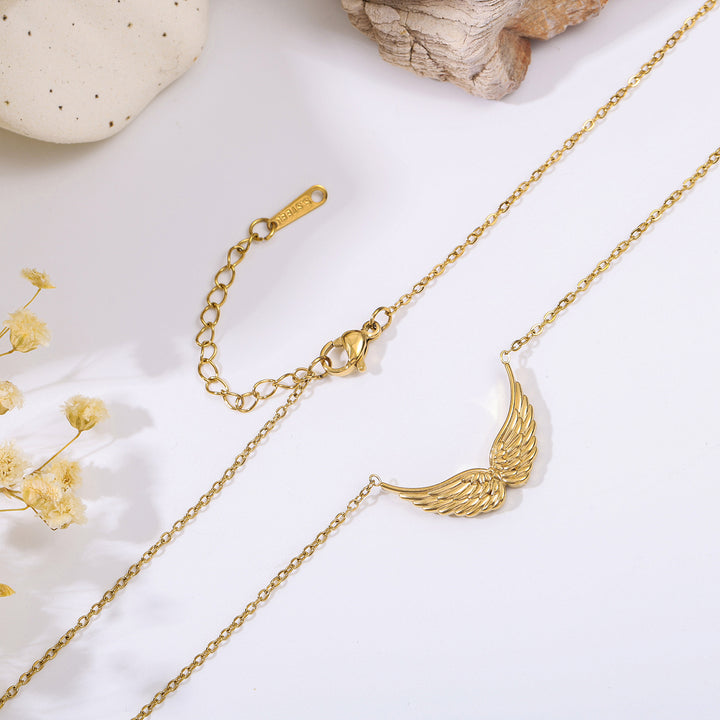3D Wing Pendant Collarbone Necklace, 2 Colors Gold & Silver Minimal Angel Wing Niche Jewelry