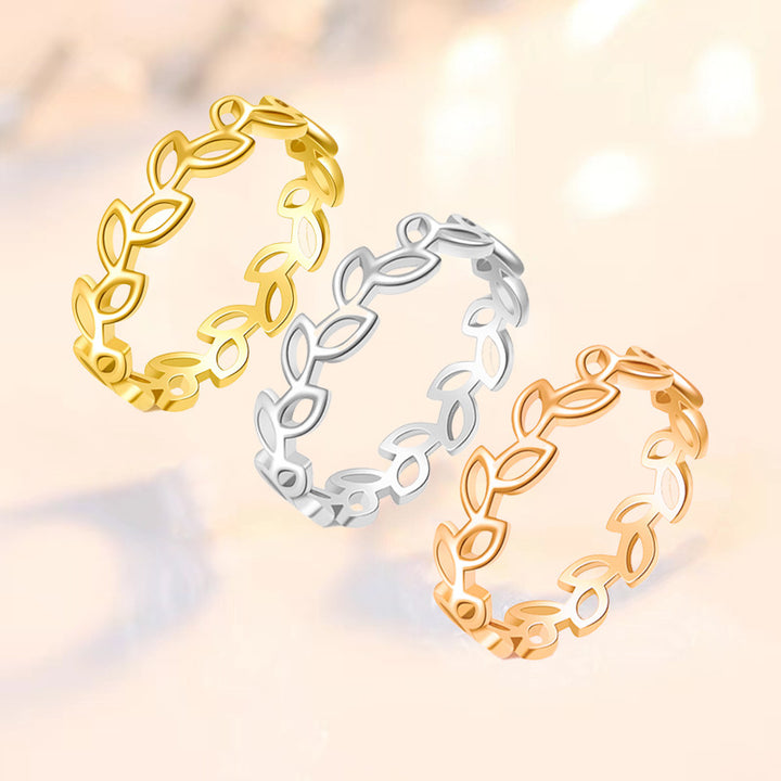 Hollow Leaf Thin Band Ring, Minimalist Openwork Vine Ring Available in 3 Tones