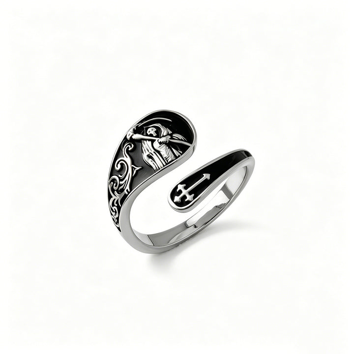 Grim Reaper Cross Open‑Adjustable Ring