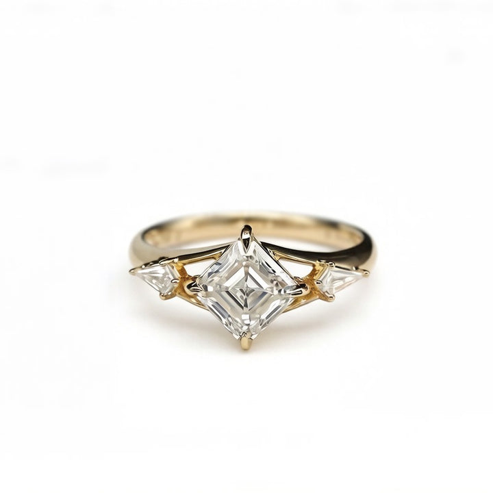 Square‑Cut Center Diamond With Trillion Accents S925 Sterling Silver Engagement Ring, Two‑Tone Available