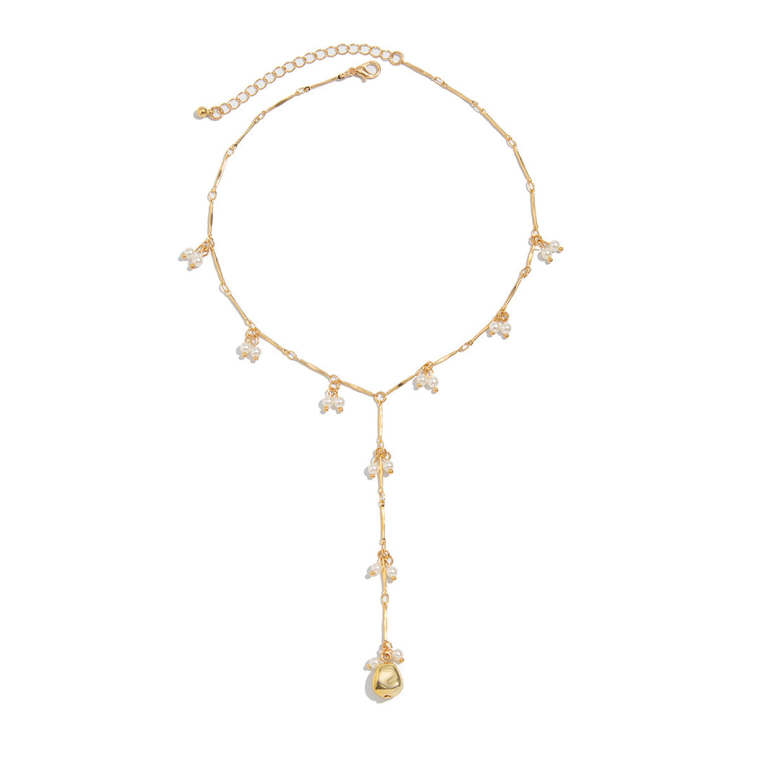 Dangling Pearl Y-Shaped Clavicle Necklace, Soft Multi Cluster Pearl Long Thin Chain