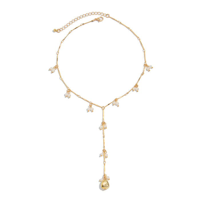 Dangling Pearl Y-Shaped Clavicle Necklace, Soft Multi Cluster Pearl Long Thin Chain