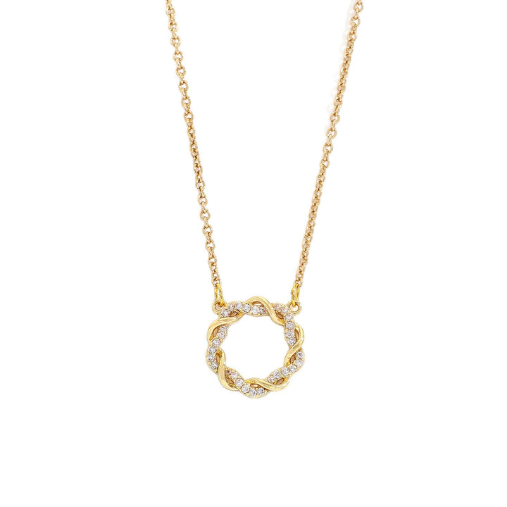 Twisted Rope Pave Diamond Circle Collarbone Necklace, 2 Colors Gold & Silver Minimal Hollow Wreath Jewelry
