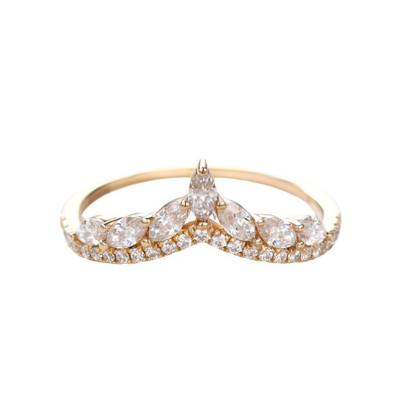 V-Shape Marquise Diamond Hollow Ring, Gold & Silver Tone Luxury Ladder Crystal Slimming Band