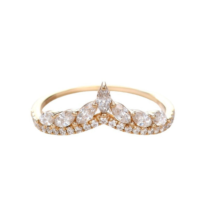 V-Shape Marquise Diamond Hollow Ring, Gold & Silver Tone Luxury Ladder Crystal Slimming Band