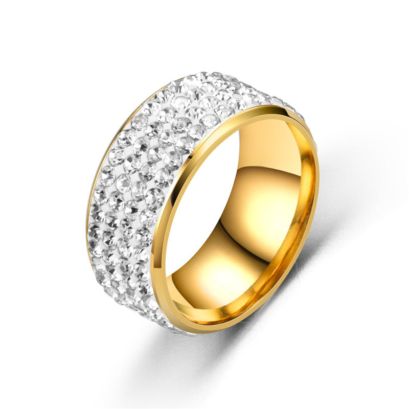 Multi-Row Pavé Wide Band Ring (Edgy Titanium Steel Statement Ring)
