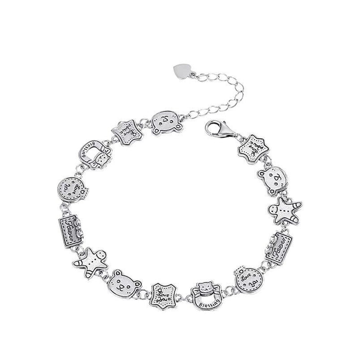 Cute Cartoon Charm Bracelet (Silver Vintage Antiqued Women's Wrist Jewelry)