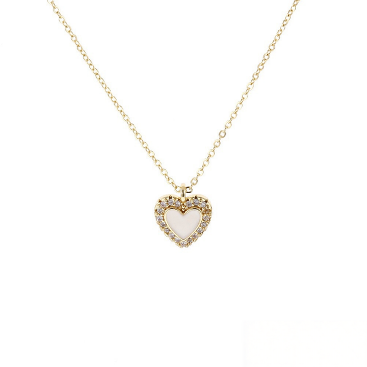 S925 Silver Gold Enamel Heart Halo Pendant Necklace, Multi-color Sweet Heart Choker