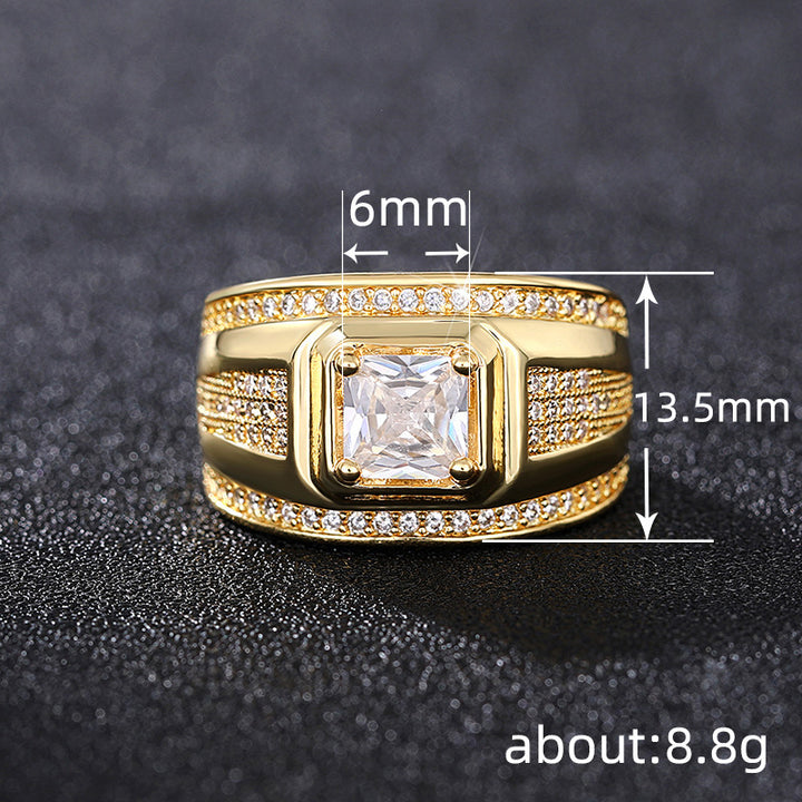 Princess Cut Diamond Wide Men's S925 Silver Ring, Multi-Row Paved Diamond Business Band for Men