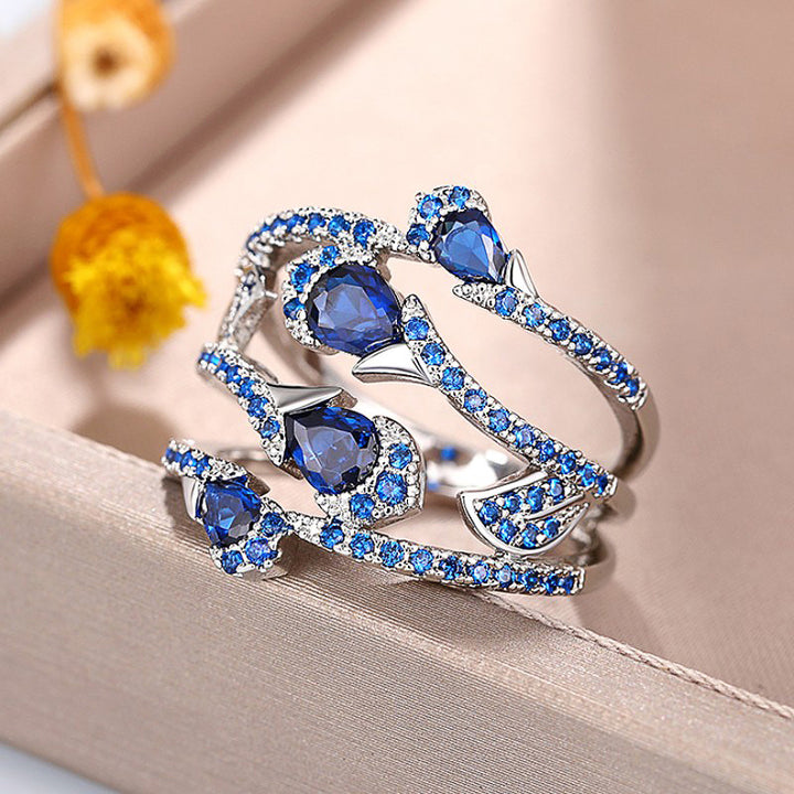 Vintage Multi‑Layer Wrapped Teardrop‑Shaped Blue Diamond Women's Ring