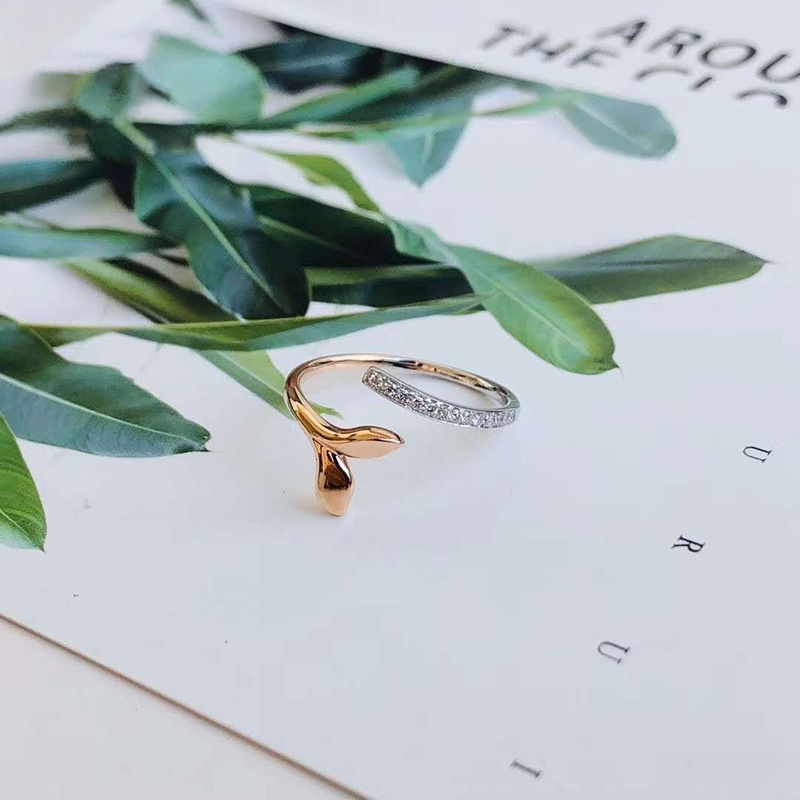 Two-Tone Whale Tail Open Ring (Delicate Ocean-Inspired Band)