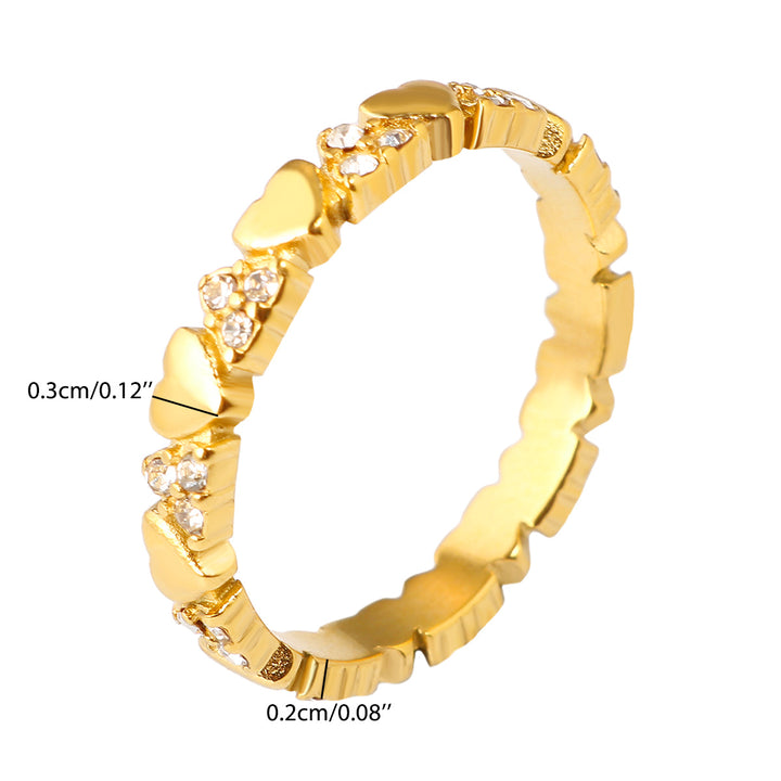 Full Row 3D Heart Paved Diamond Thin Ring, Sweet Girlish Heart Diamond Stackable Band, Gold & Silver Two-Tone Ring for Women