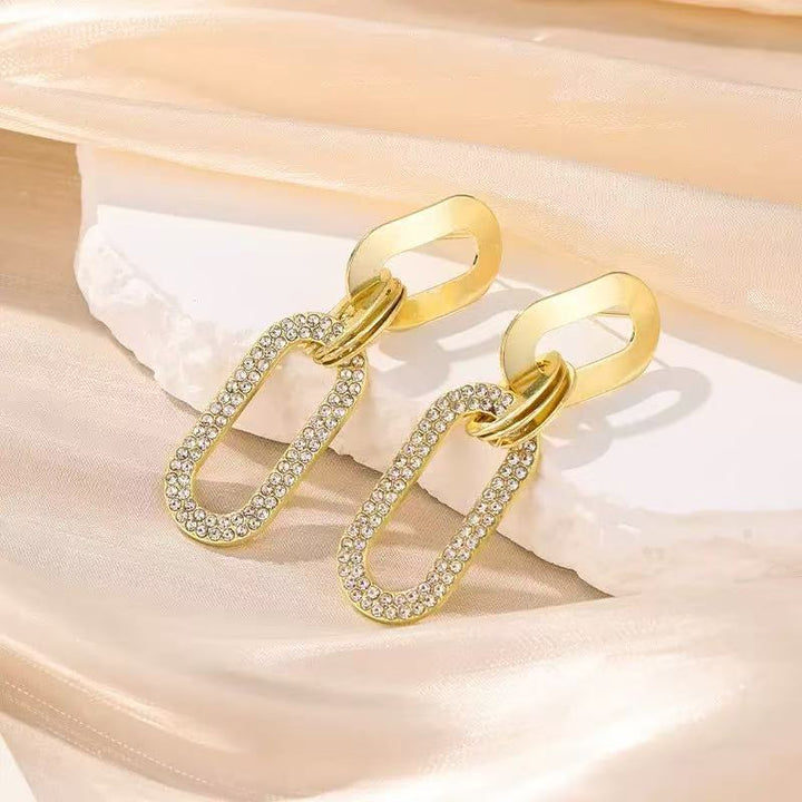 Geometric Interlocking Pavé Drop Earrings (Light Luxury Niche Edgy Earrings)