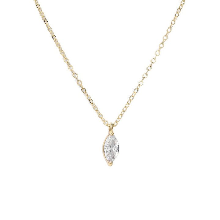 Marquise Single Diamond Thin Clavicle Chain, Gold & Silver Minimalist Teardrop Diamond Dainty Necklace
