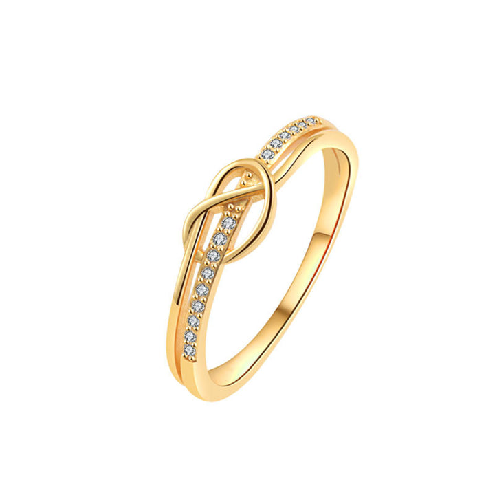 Infinity Knot Paved Thin Ring, Three-Tone Gold Silver Rose Gold Minimalist Luxury Daily Band