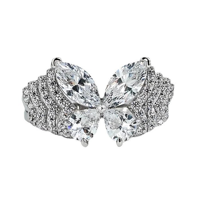 S925 Silver Pave‑Set Butterfly Wing Ring, Gorgeous Heavy‑Duty Stackable Sparkling Ring for Women