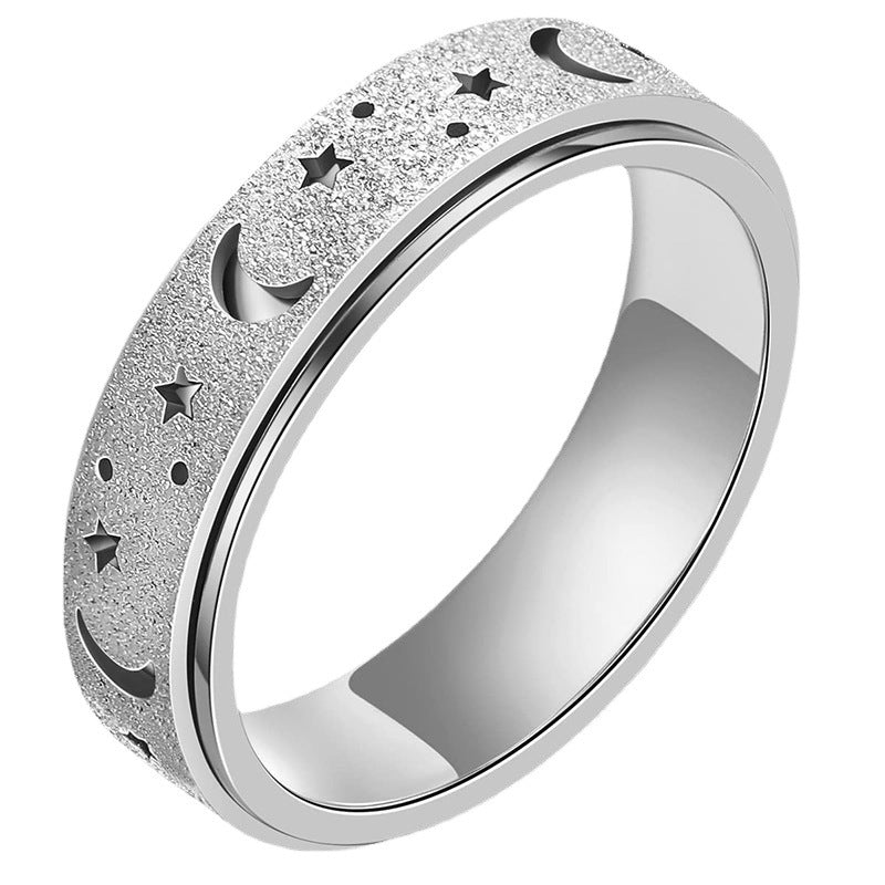 Star Moon Hollow Sandblast Spinner Fidget Ring, S925 Silver Multi-Color Starry Anxiety Relief Band For Men Women