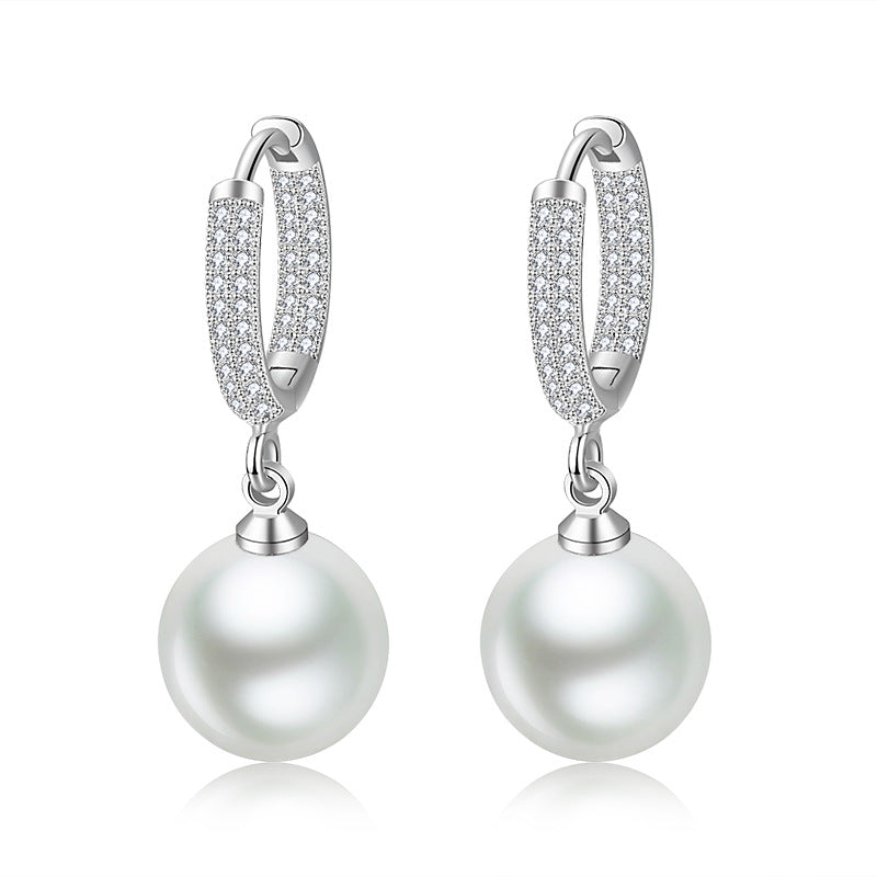 S925 Silver Paved Huggie Hoop Earrings With Pearl Drop, 2 Colors Luxury Dangle Earrings