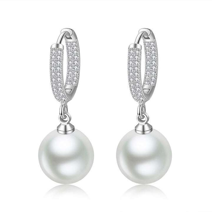 S925 Silver Paved Huggie Hoop Earrings With Pearl Drop, 2 Colors Luxury Dangle Earrings