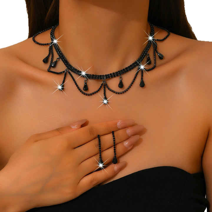Tassel Drop Rhinestone Choker & Earring Set (Light Luxury Gala Accessory Set)