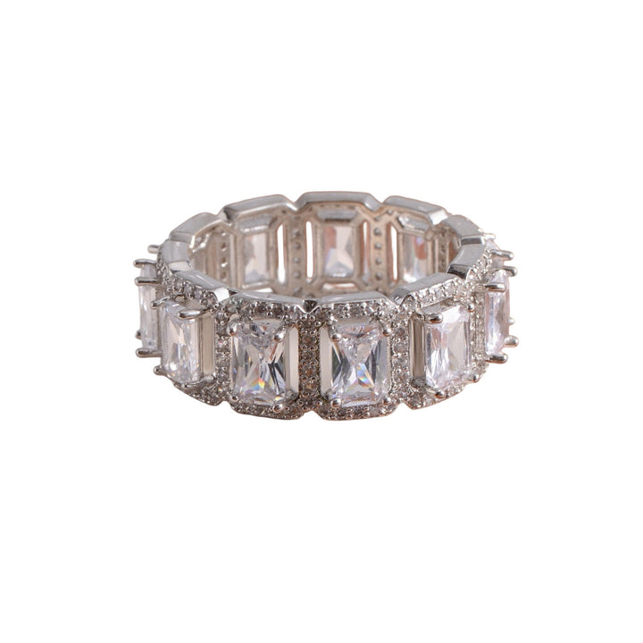 Baguette‑Cut Halo Eternity Band Ring, Two‑Tone Options