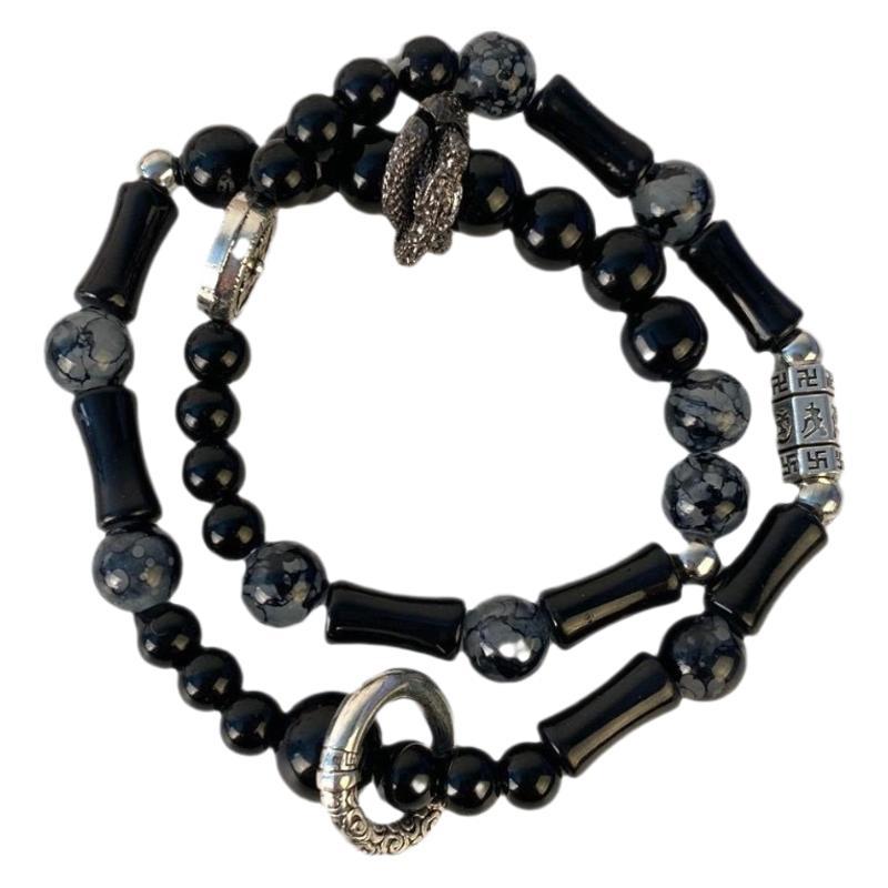 Black Onyx Bamboo Joint Double-Layer Beaded Bracelet (Men's Dark Style Jewelry)