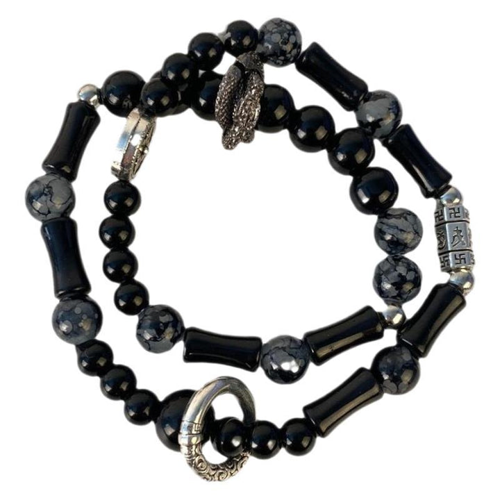 Black Onyx Bamboo Joint Double-Layer Beaded Bracelet (Men's Dark Style Jewelry)