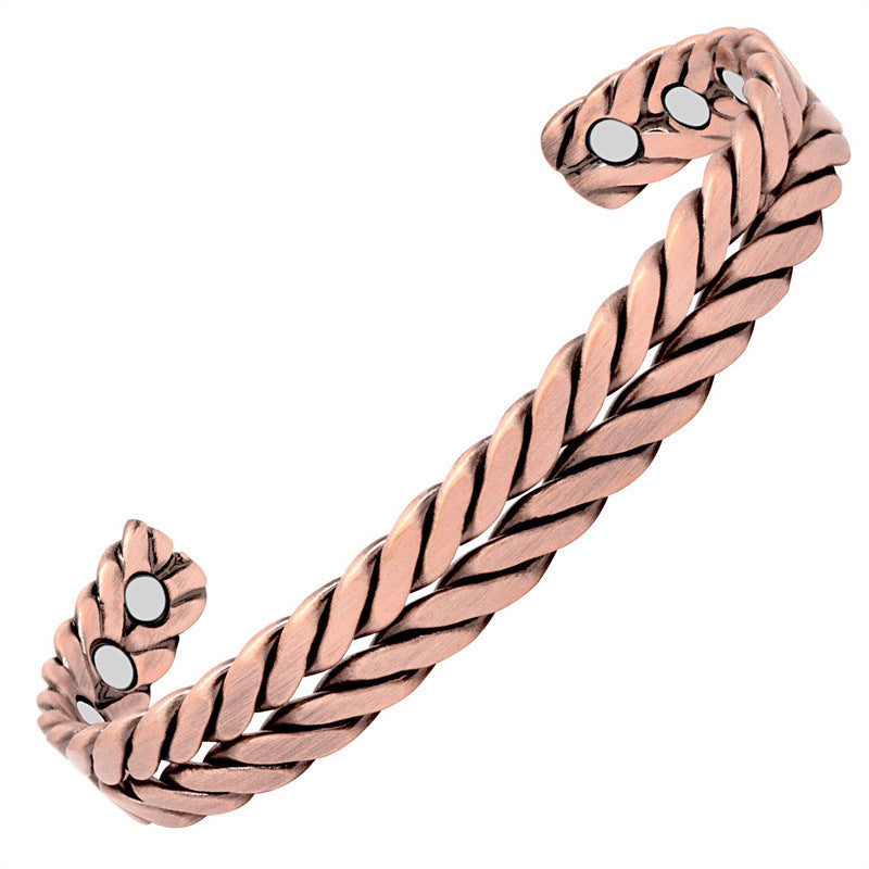 Vintage Double Twist Copper Magnetic Cuff Bracelet, Unisex Solid Copper Health Bangle
