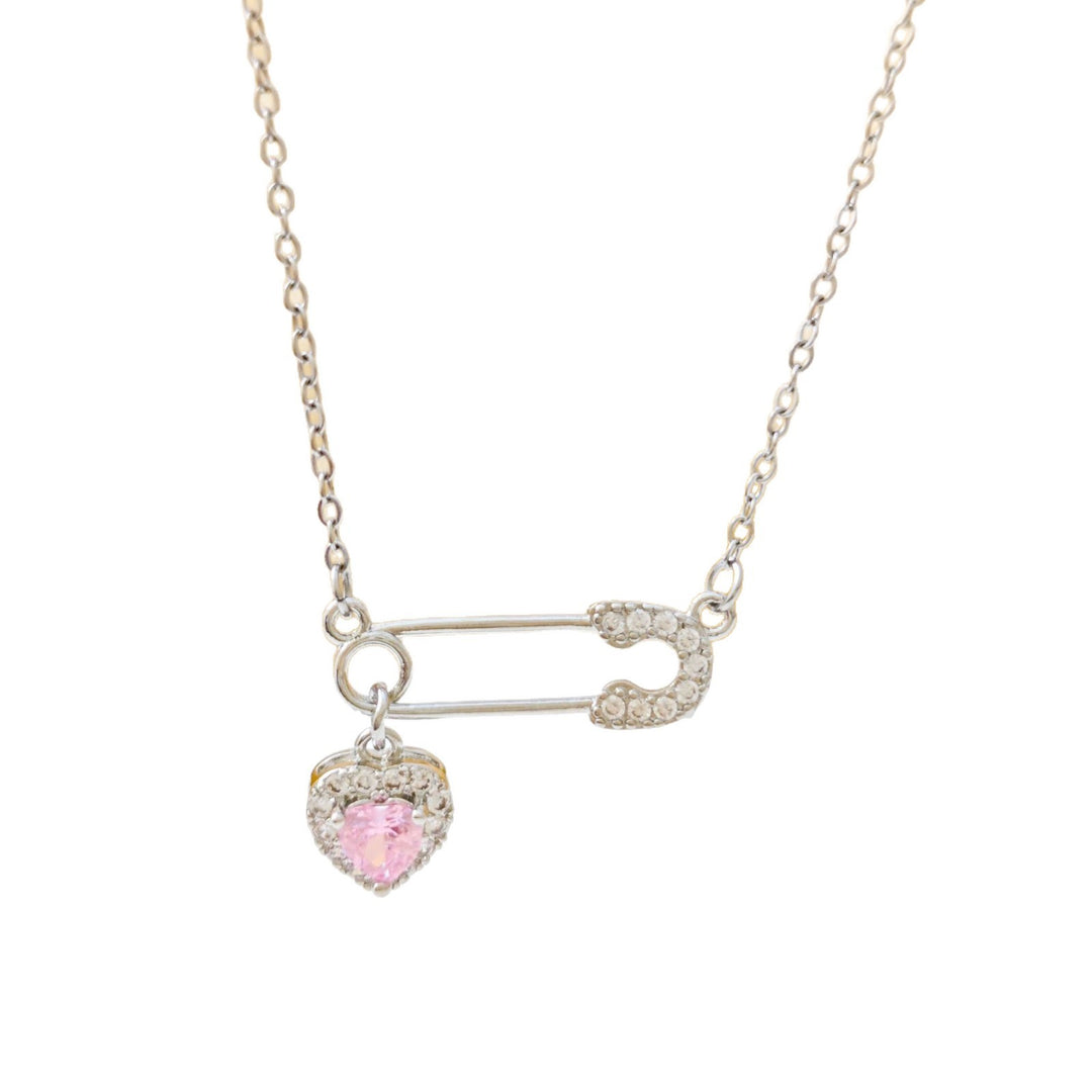 Safety Pin & Heart Diamond Choker (Sweet-Cool Girl Vibe Style)