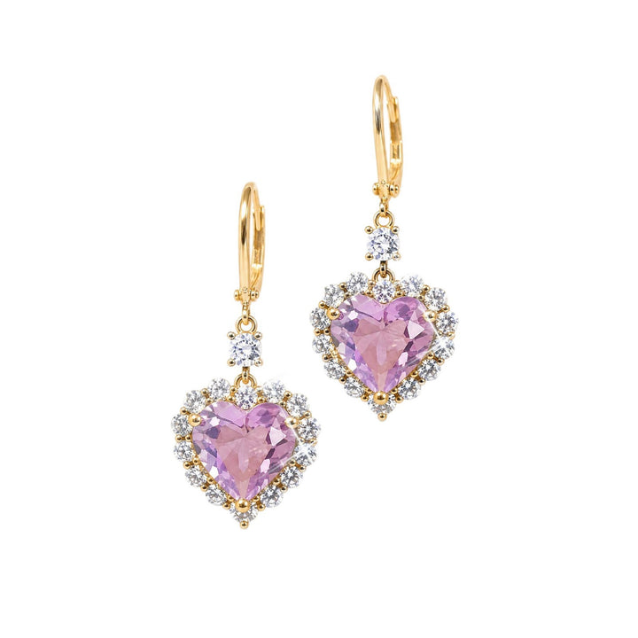 Heart Halo Gem Drop Leverback Earrings