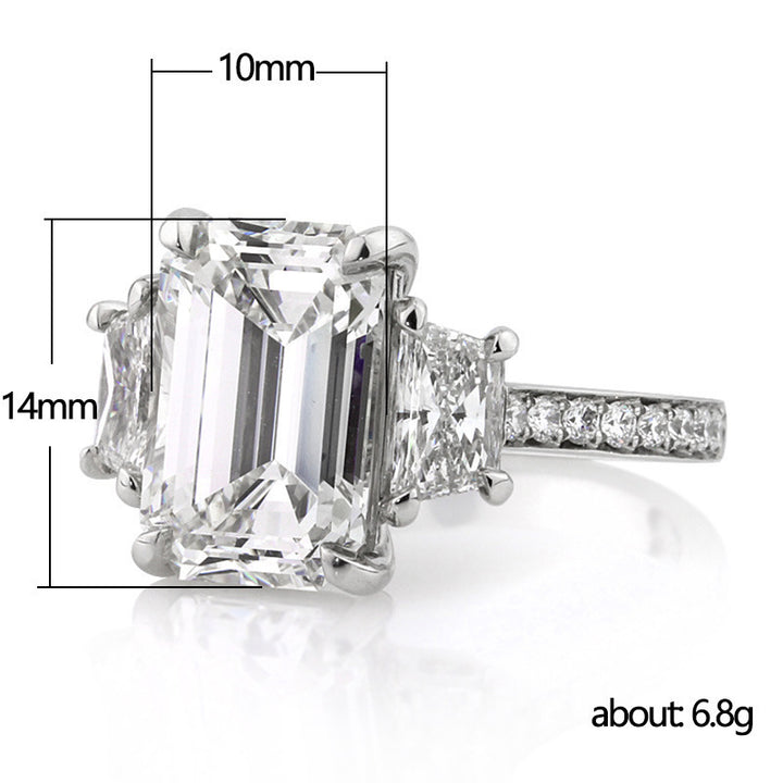 Emerald‑Cut Three‑Stone Diamond S925 Sterling Silver Engagement Ring