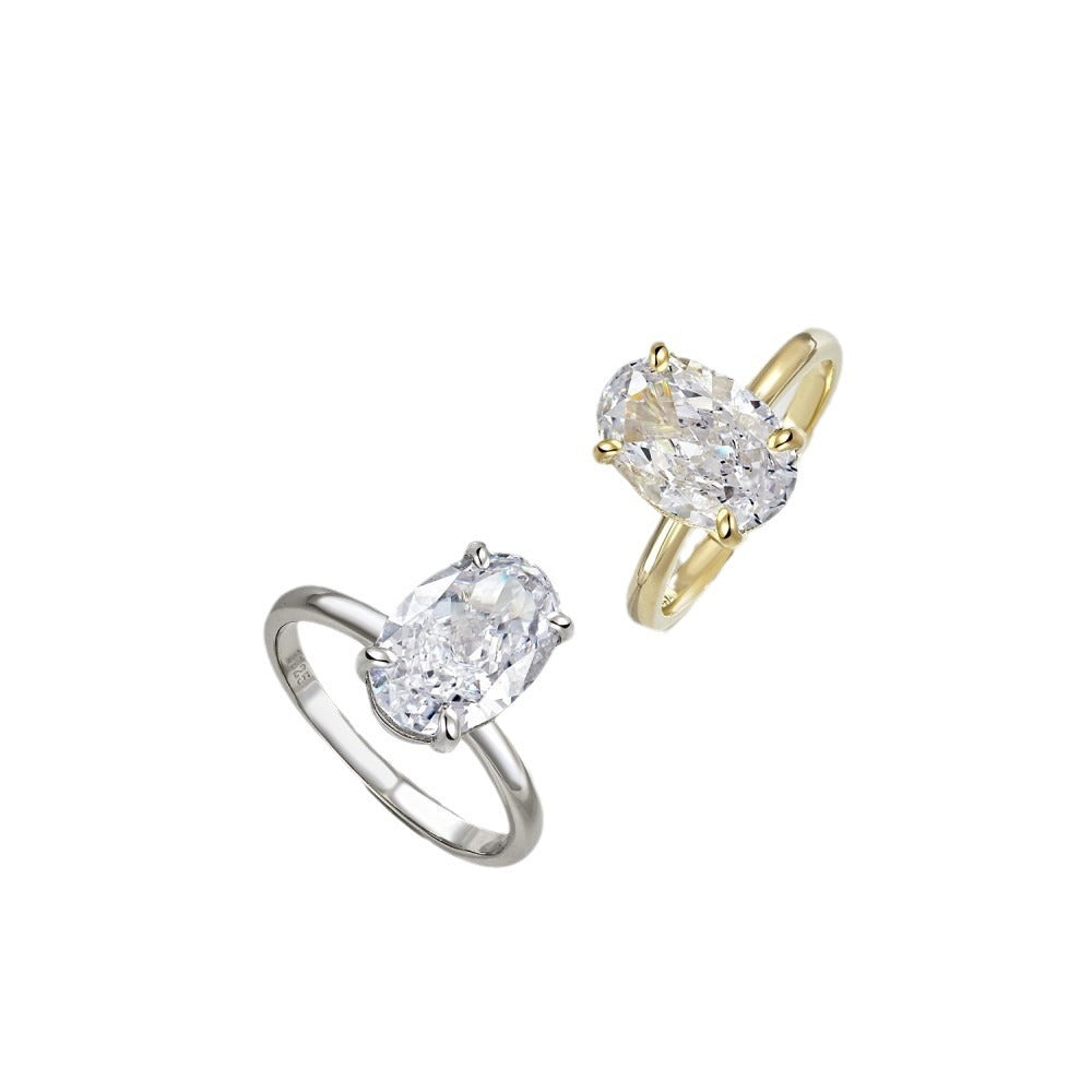Oval Cut Solitaire Four-Prong Ring (2 Colors Luxury Women's Band)