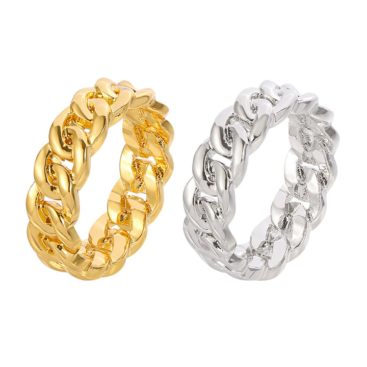Classic Wide Cuban Chain Ring, Gold & Silver Hip-Hop Street Style Chunky Unisex Band
