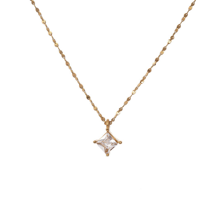 Single Square Diamond Prong-Set Necklace (Gold Tone Shimmer Chain Pendant)