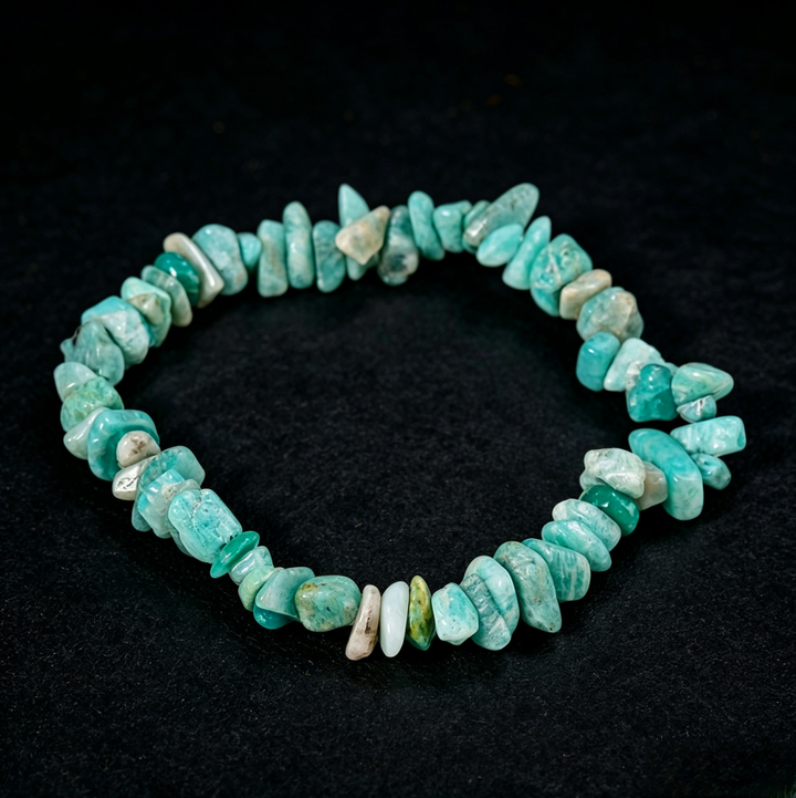 Natural Crystal Chip Stretch Bracelet, Malachite/Aventurine/Amazonite Casual Retro Beaded Bracelet
