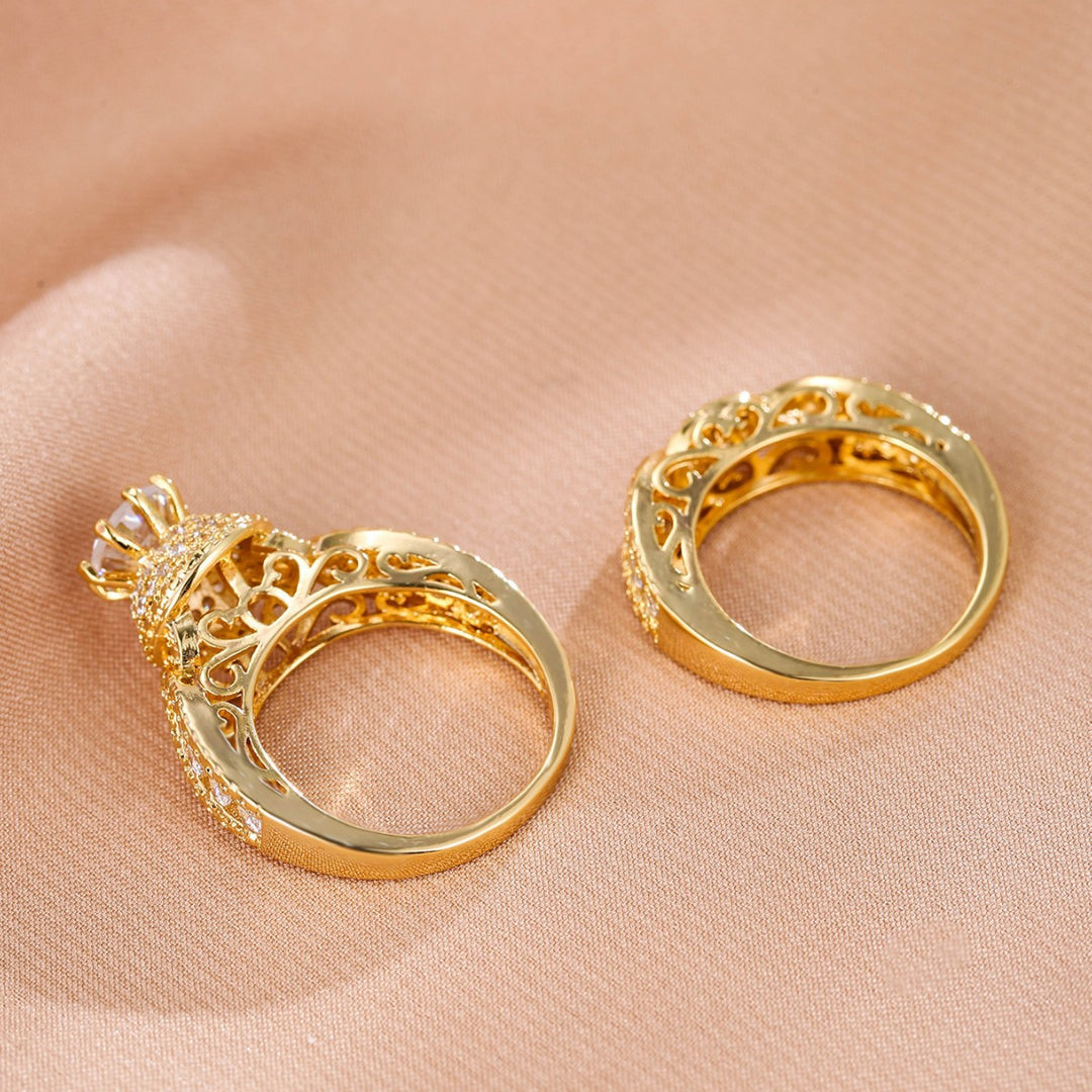 Floral Stackable Halo Diamond Ring Set (Vintage Luxury Wedding Ring Style)