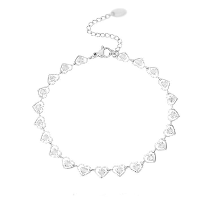 Hollow Embossed Heart Jewelry Set Necklace & Bracelet, Gold & Silver Two-Tone All-Match Heart Chain Matching Jewelry
