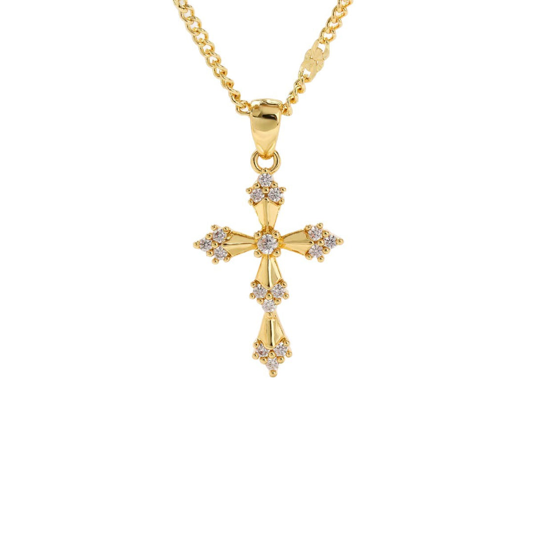 Vintage Gothic Pave Diamond Cross Necklace, 14K Gold Plated Luxury Diamond Cross Pendant Clavicle Chain