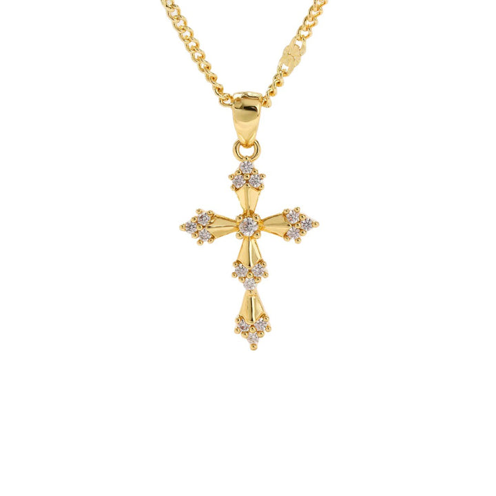 Vintage Gothic Pave Diamond Cross Necklace, 14K Gold Plated Luxury Diamond Cross Pendant Clavicle Chain