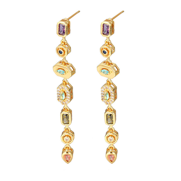 Rainbow Gradient Gemstone Drop Earrings (2 Colors Luxury Statement Earrings)